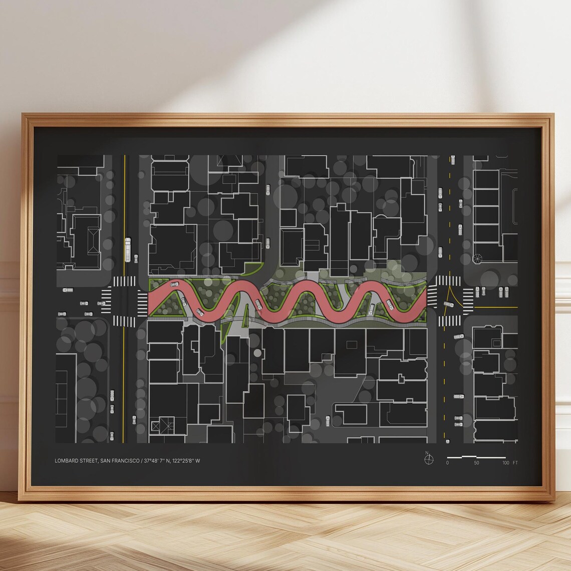 Lombard Street San Francisco Famous Aerial Map Crooked Road Poster