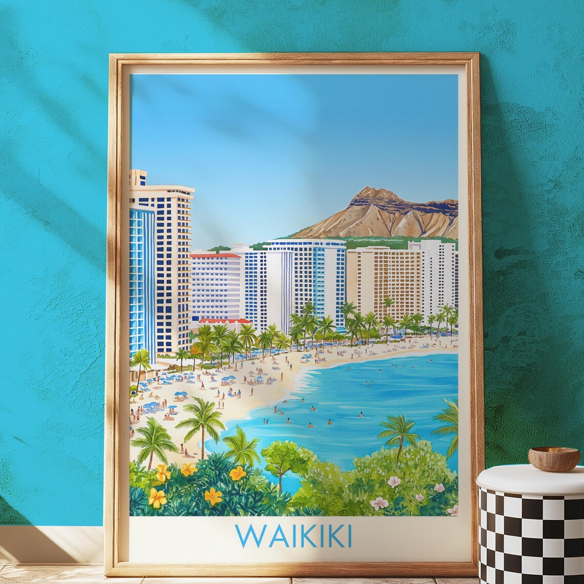 Waikiki Beach Diamond Tropical Hawaii Art Print