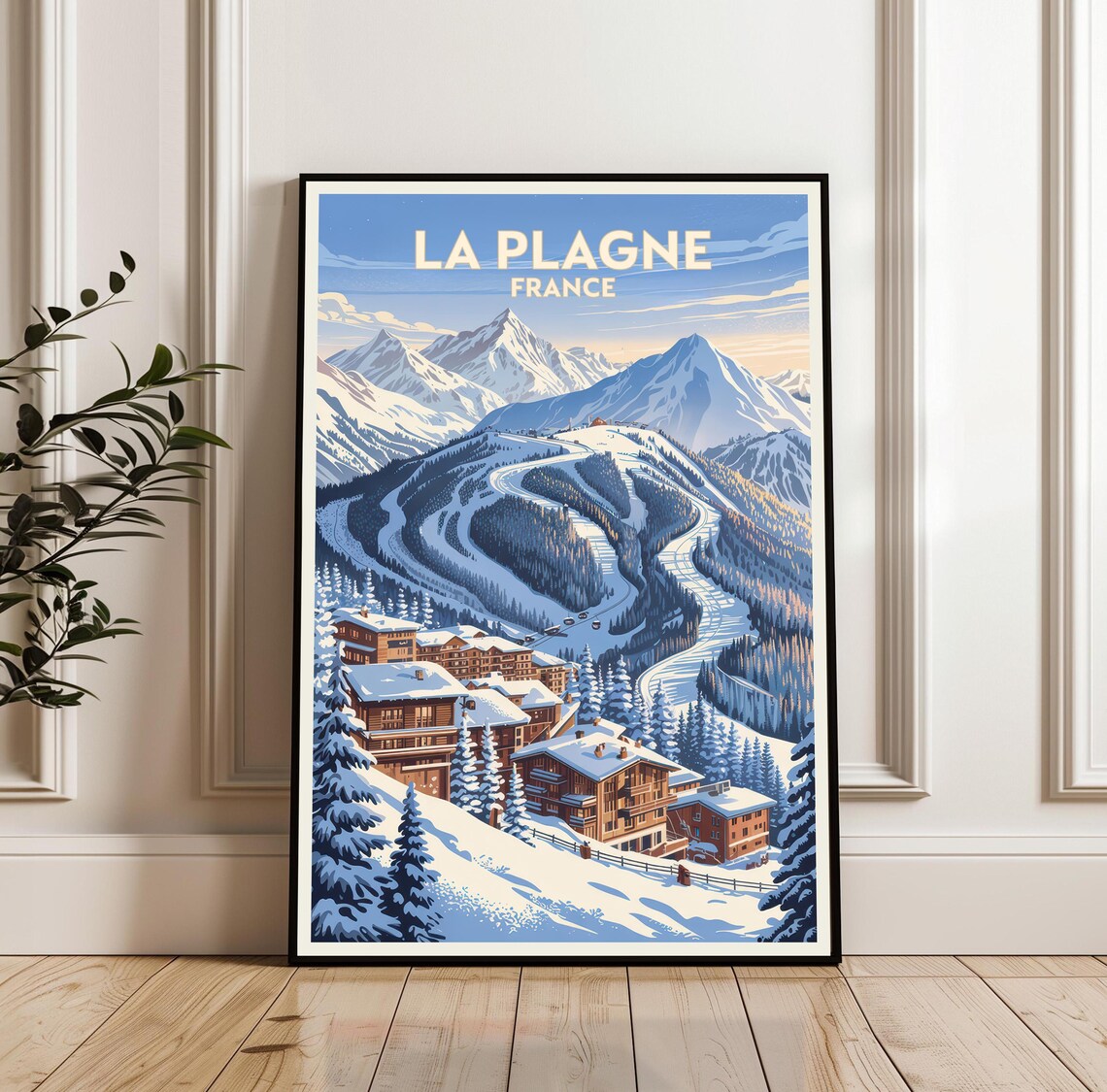 La Plagne France Alpine Ski Resort Vintage Snow Travel Poster