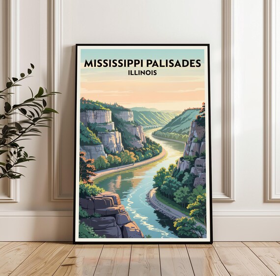Mississippi Palisades Illinois River Bluffs Scenic Travel Poster