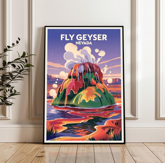 Fly Geyser Nevada Rainbow Mineral Mound Night Sky Travel Poster