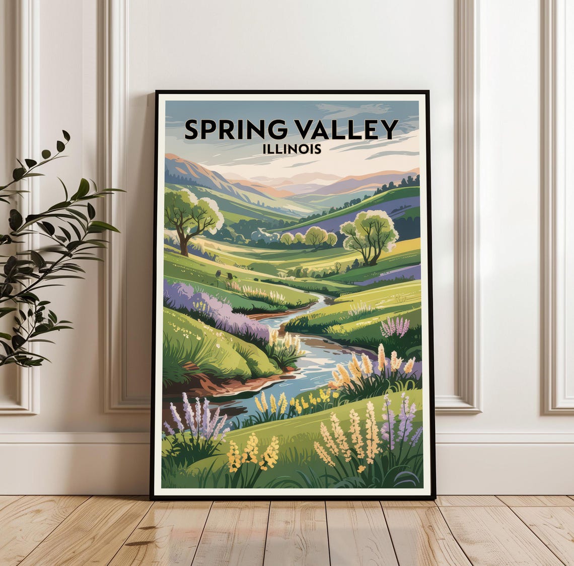 Spring Valley Illinois Green Hills Creek Retro Travel Poster