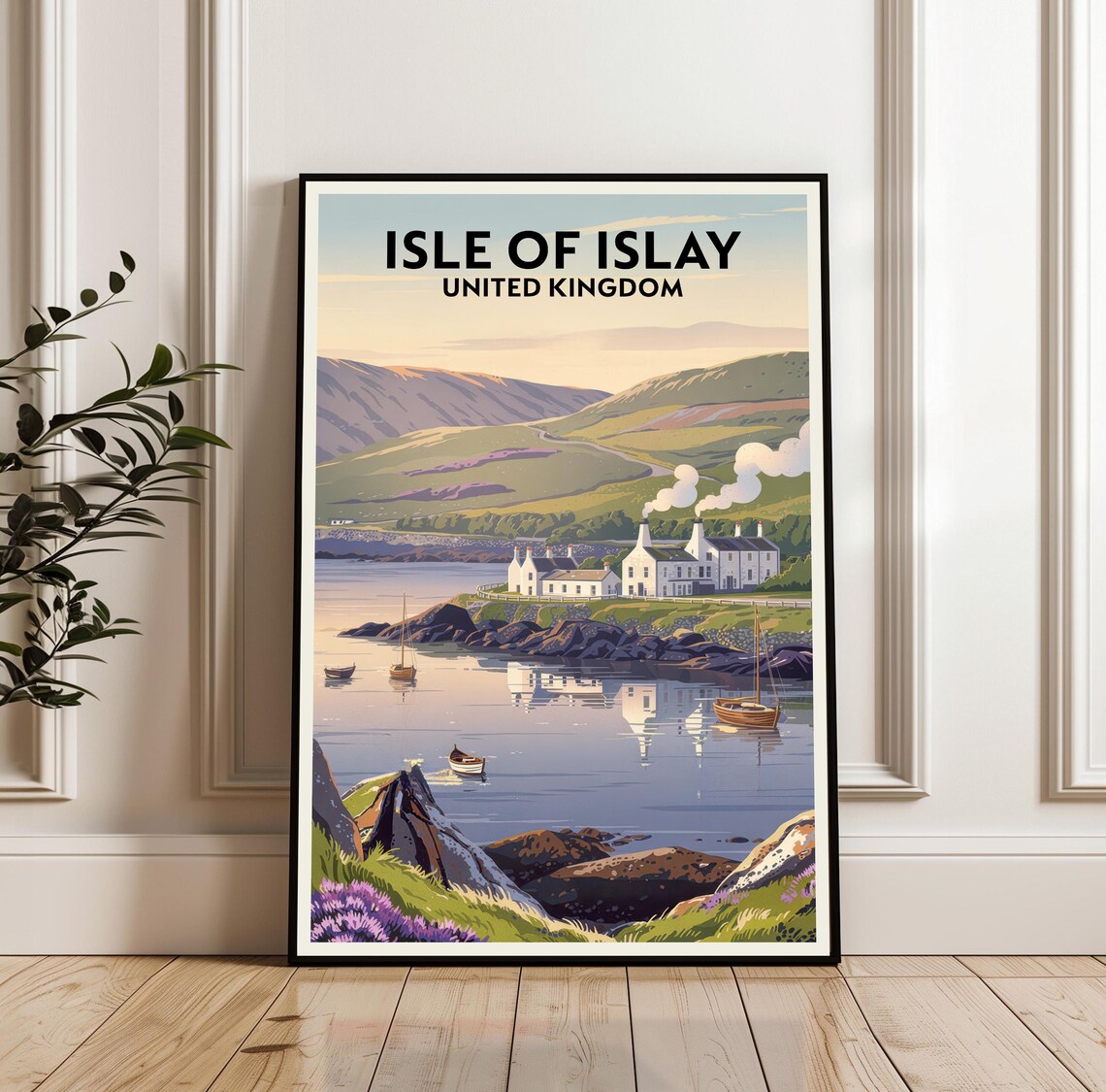 Isle Of Islay Scotland Whisky Coast Harbor Sunset Travel Poster