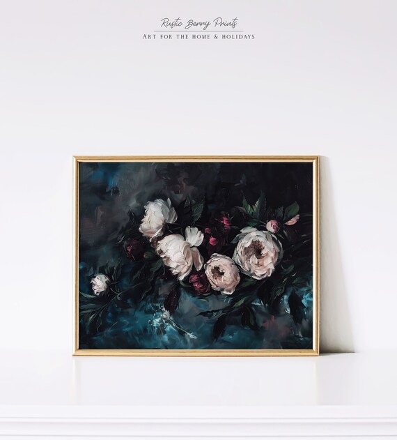 Ruby Florals Oil Painting Wall Art Dark Moody Vintage Print Flowers Botanical Cottagecore Academia