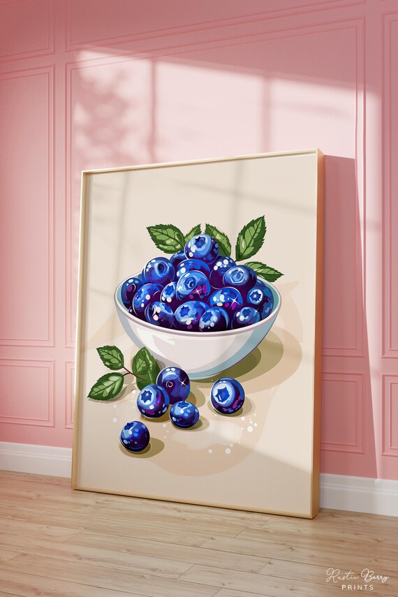 Sparkle Blueberries Art Print Wall Art Poster Fruit Retro Foodie Poster Preppy Trendy Kitchen Decor