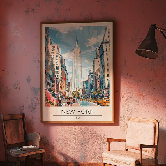 New York City USA Vintage Empire State Street Travel Poster Gift