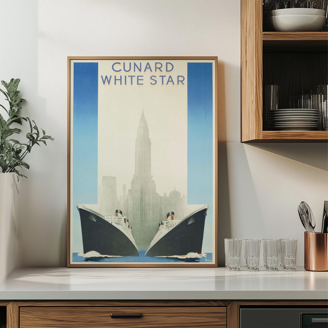Cunard White Star Ocean Liner New York Vintage Travel Poster