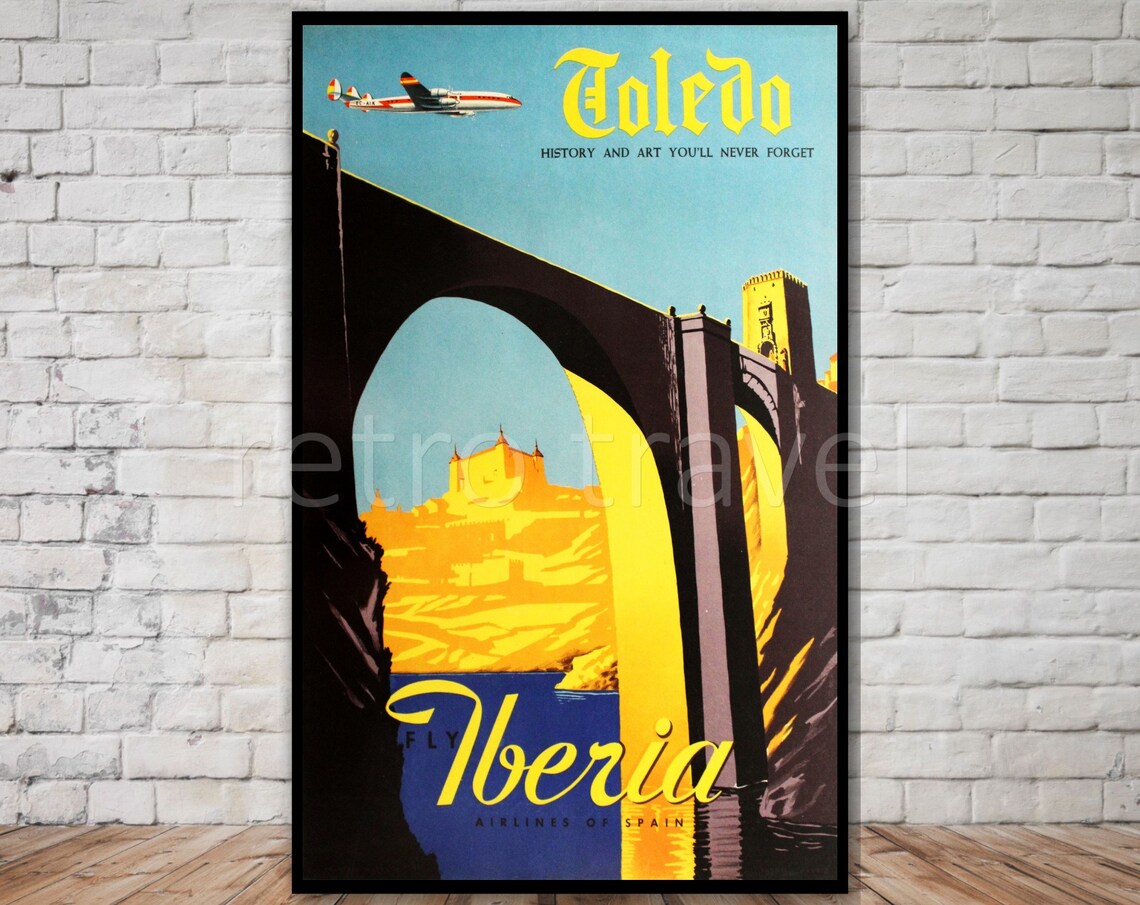 Iberia Airlines Toledo Spain Vintage Travel Poster