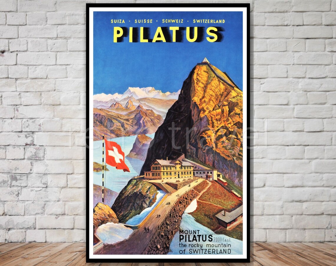 Mount Pilatus Switzerland Retro Travel Poster Print