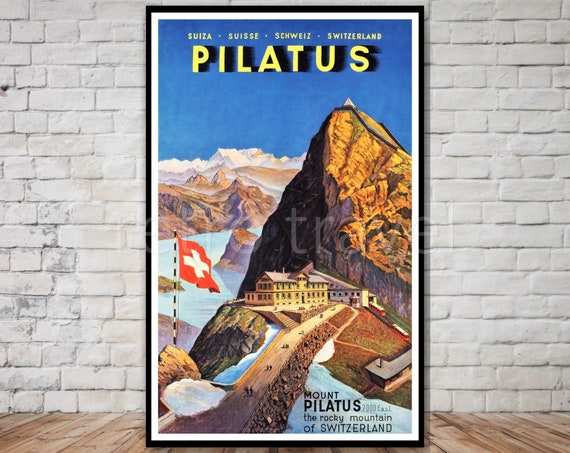 Mount Pilatus Switzerland Retro Travel Poster Print