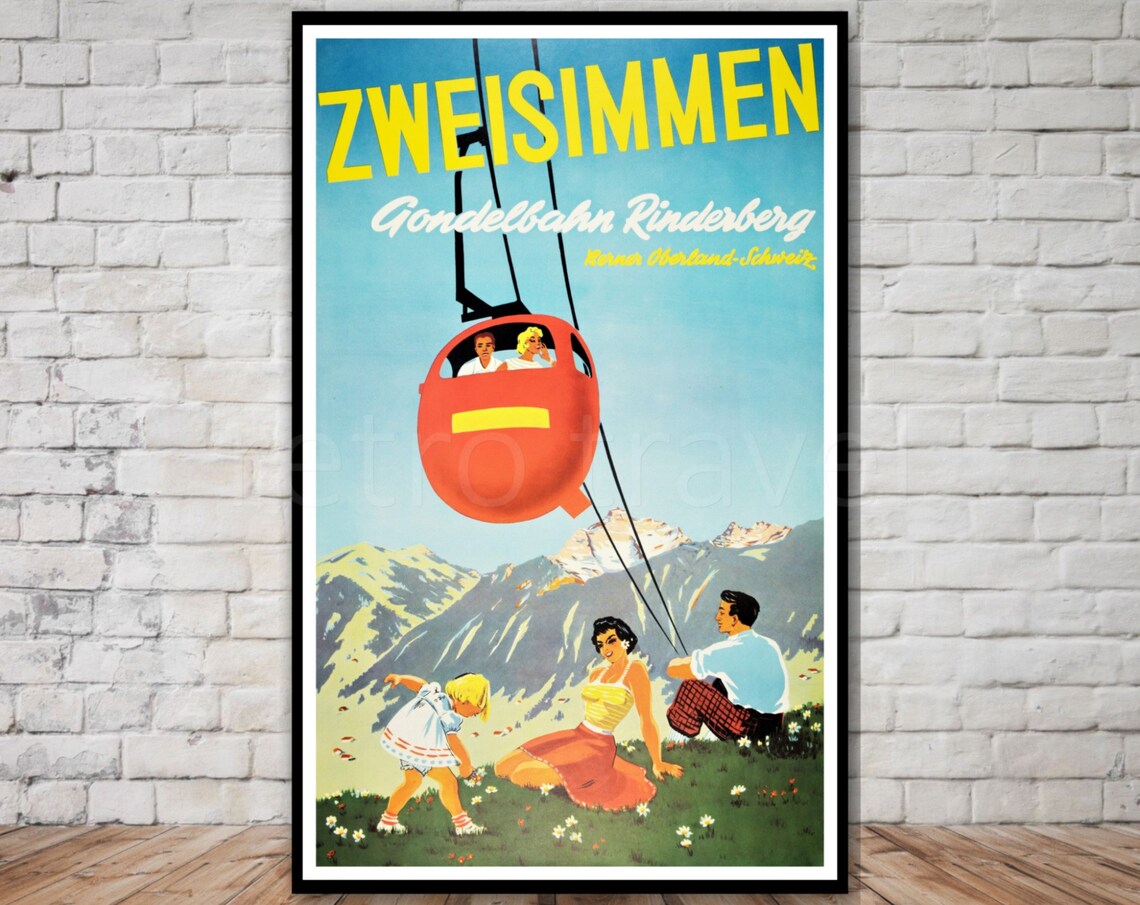 Zweisimmen Switzerland Travel Poster Instant Switzerland Ski Lift Poster Retro Travel Ski Poster Swiss Poster