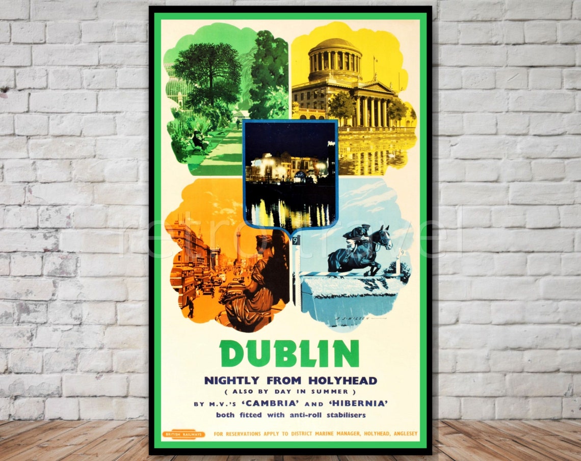 Dublin Ireland British Railways Vintage Ferry Poster Nightly Sailing