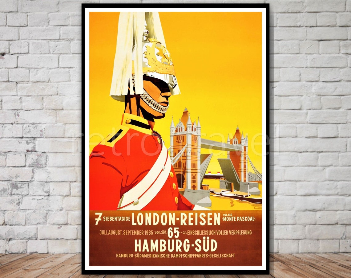 London Travel Print Royal Guard Poster Instant Hamburg To London Cruise Line Rretro Travel Print Uk London Wall Art