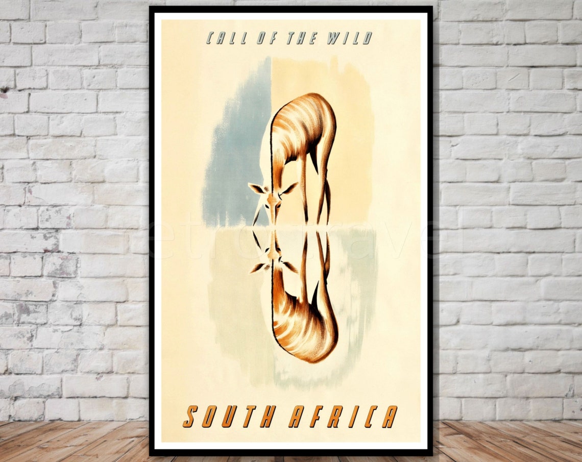 South Africa Travel Poster Instant Call Of The Wild Antelope Poster Retro Travel Print African Travel Poster Wall Art