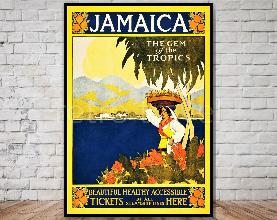 Jamaica Gem of the Tropics Vintage Travel Poster Tropical Island Art