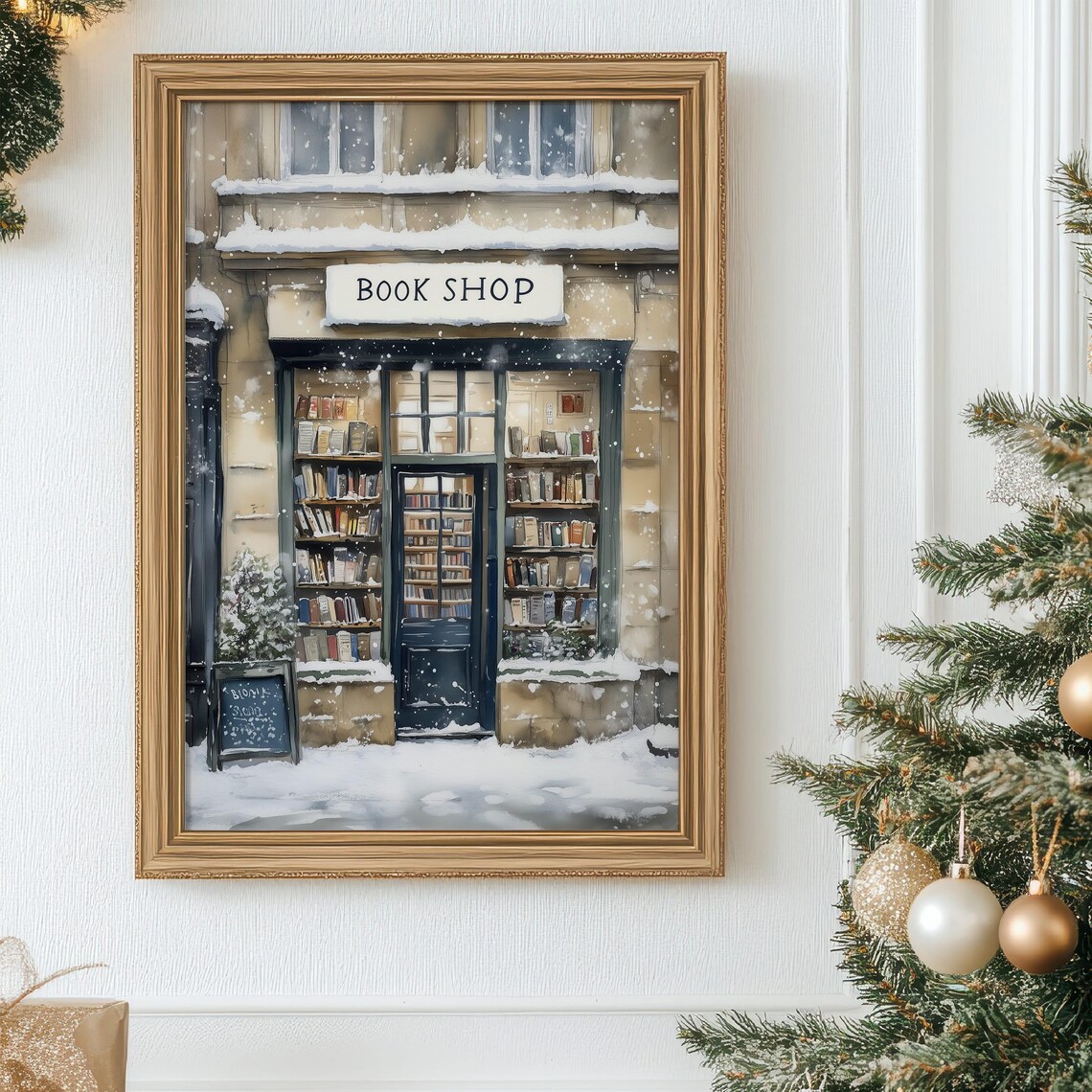 Winter Bookshop Christmas Wall Art, Cozy Print - Image 2