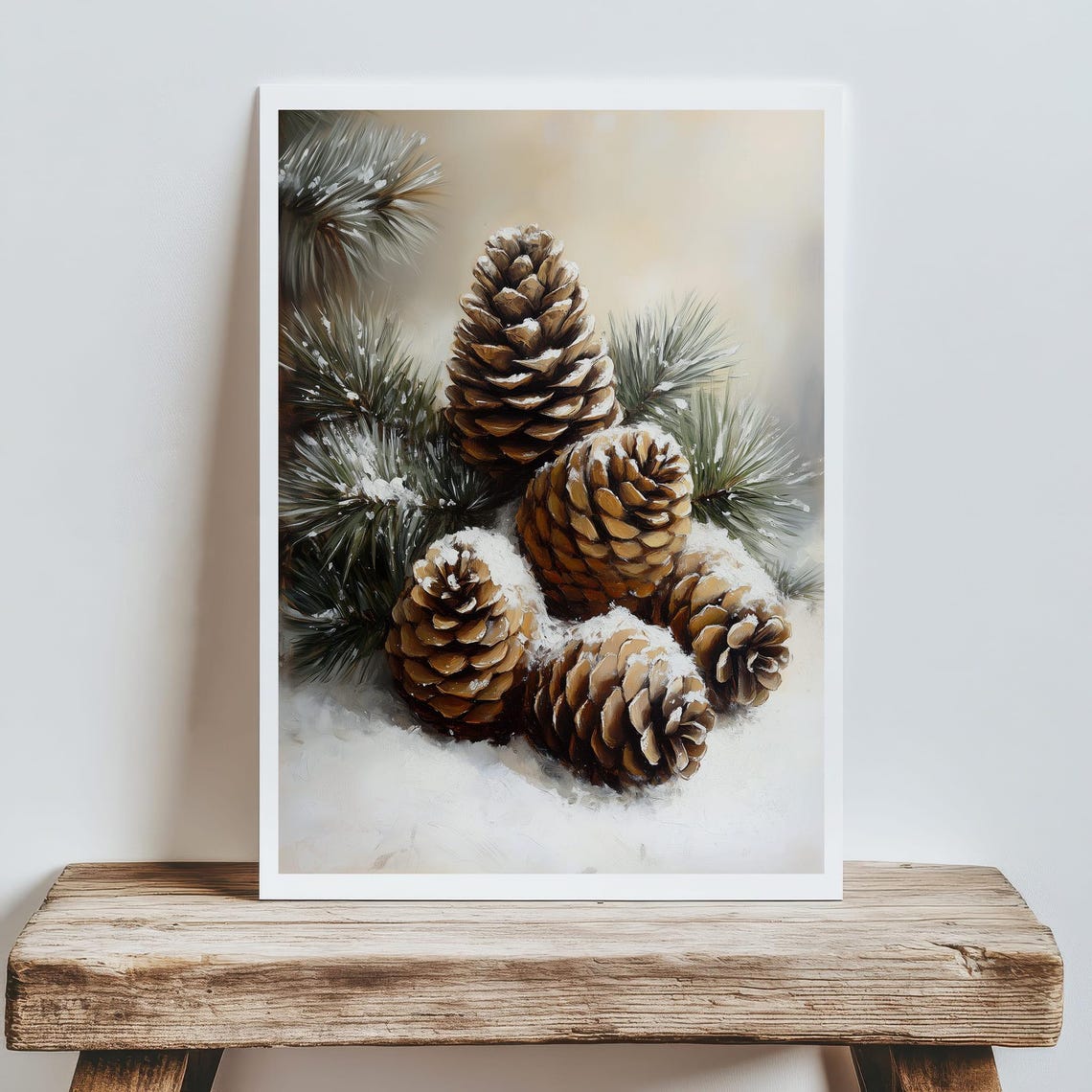 Snow Covered Pine Cones Winter Botanical Painting Gift Poster - Image 8