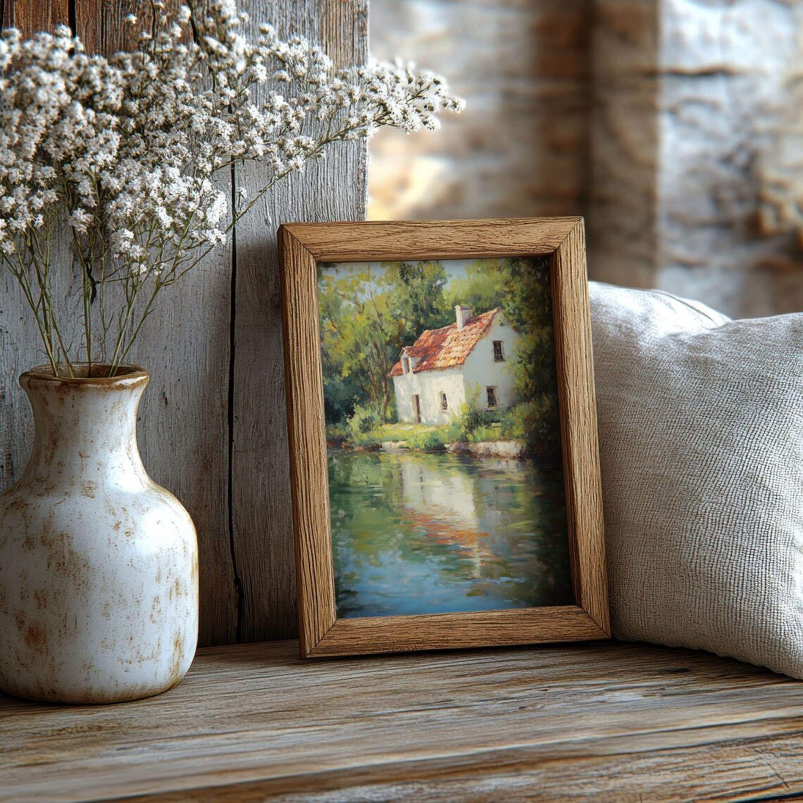 Cottage Lake Art Print, Rustic Landscape Decor - Image 2