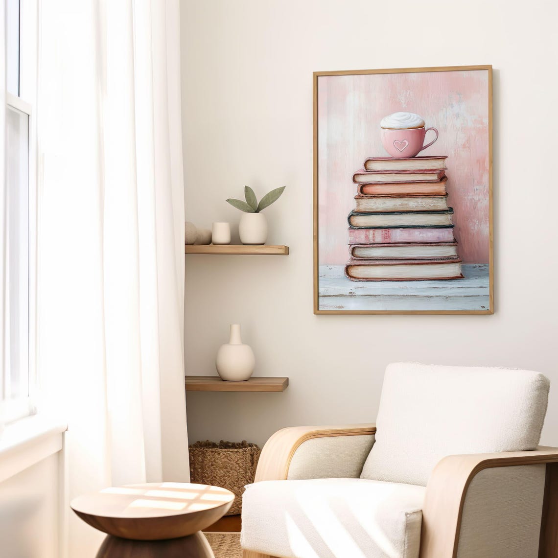 Pink Coffee Cup on Stack of Books Shabby Chic Reading Nook Poster - Image 5
