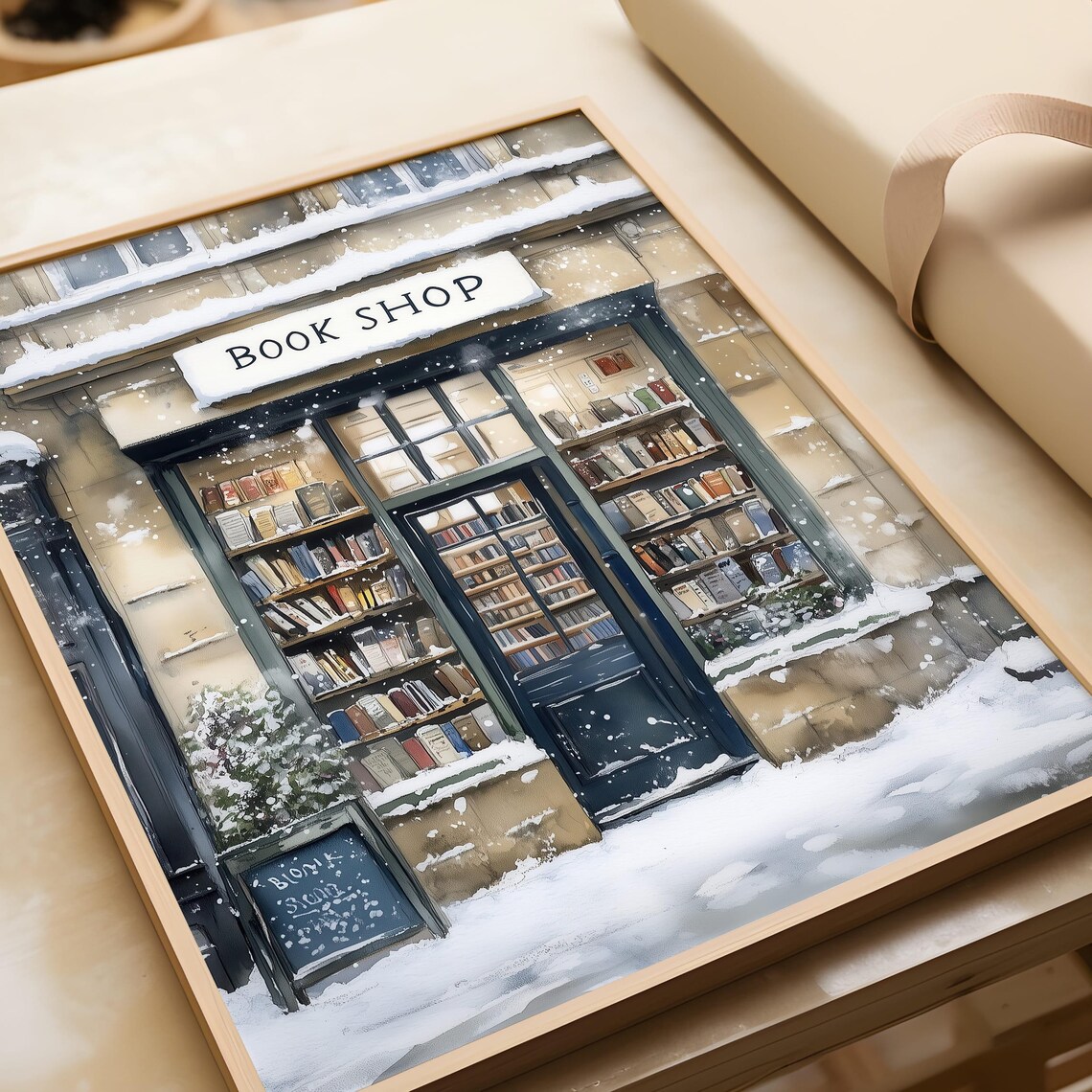 Winter Bookshop Christmas Wall Art, Cozy Print - Image 6