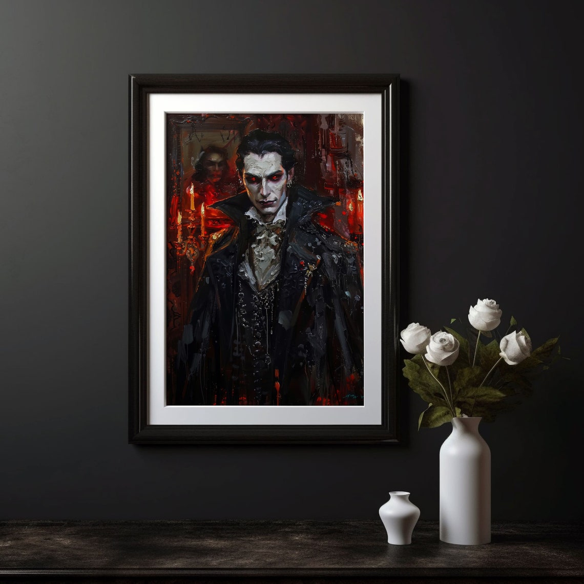 Gothic Vampire Portrait With Piercing Red Eyes Dark Fantasy Poster - Image 2