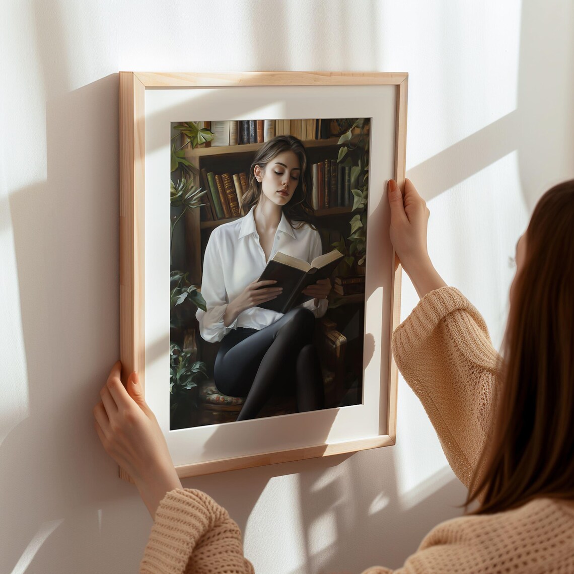 Woman Reading Book in Cozy Library Book Lover Portrait Poster - Image 7