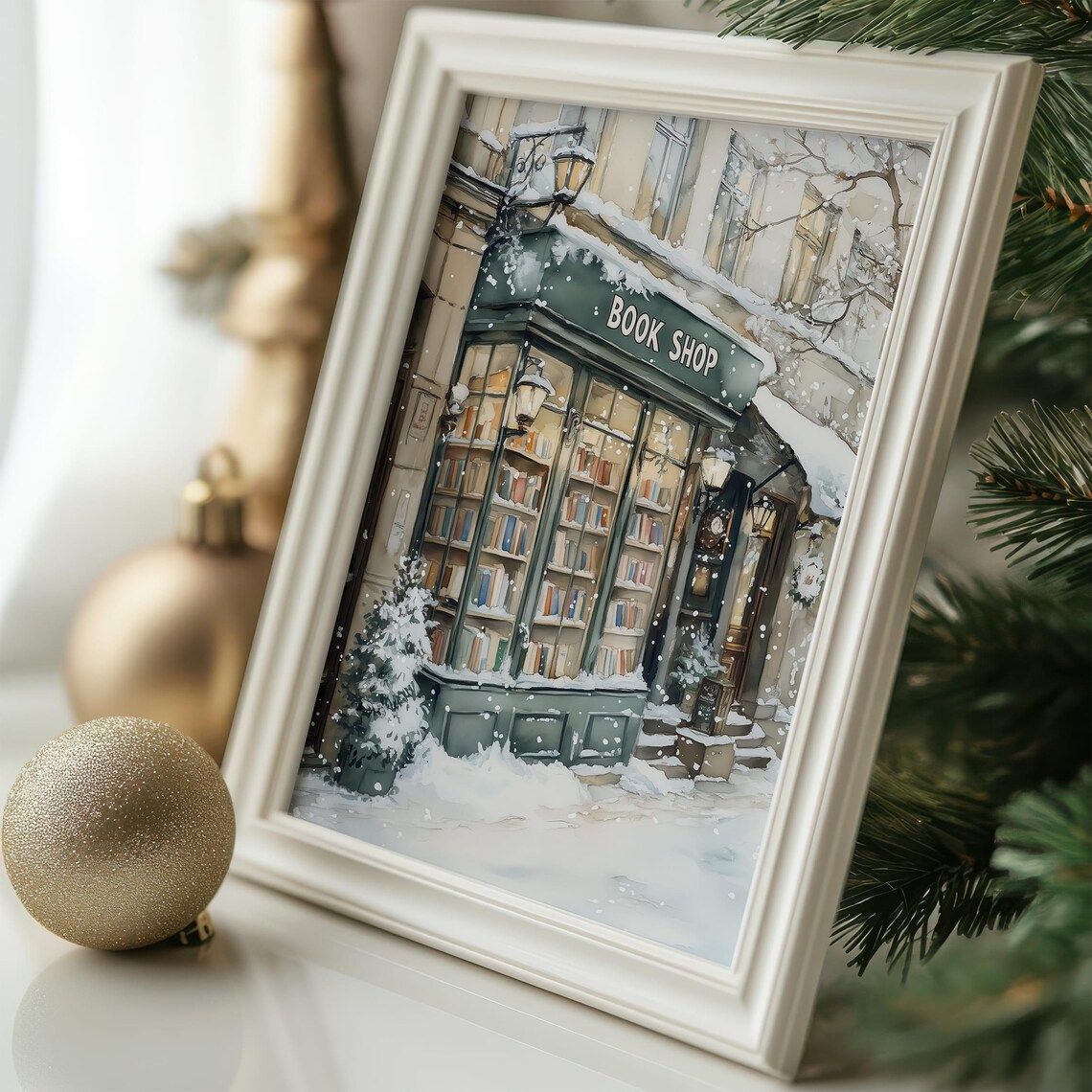 Winter Book Shop New York Art Print, Bookish Christmas Decor - Image 5
