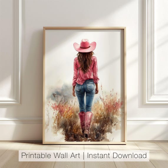 Cowgirl Wall Art Pink Western Decor Female Cowboy Print Rustic Farmhouse Decor Cowgirl Country Home Decor