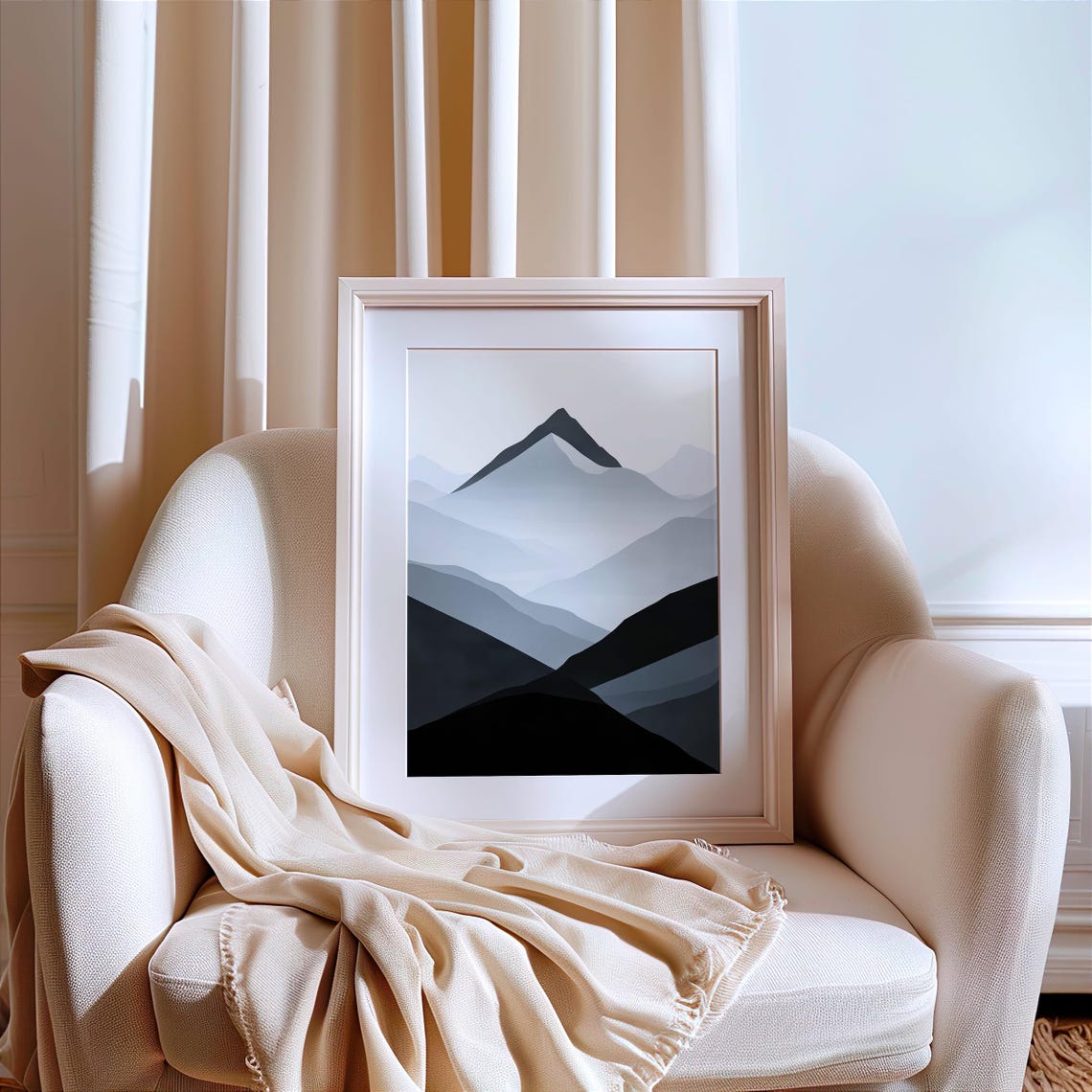 Black And White Abstract Mountain Layers Modern Nature Poster - Image 3