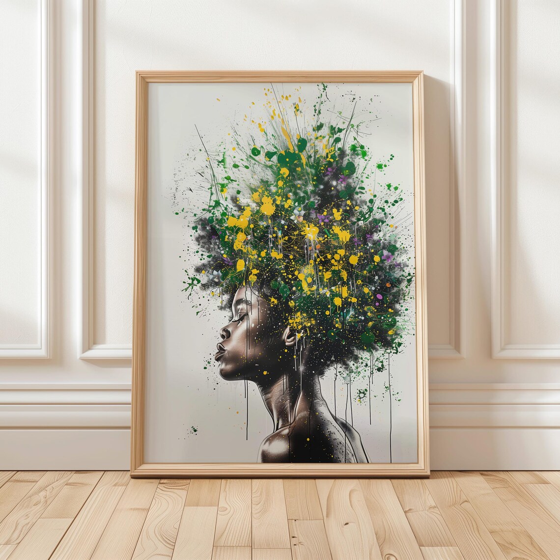 Afro Woman Profile Paint Splatter Hair Afrocentric Art Poster