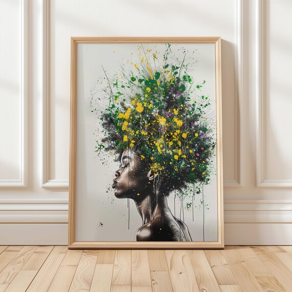 Afro Woman Art Print Colorful African American Portrait Afrocentric Wall Art Vibrant Art