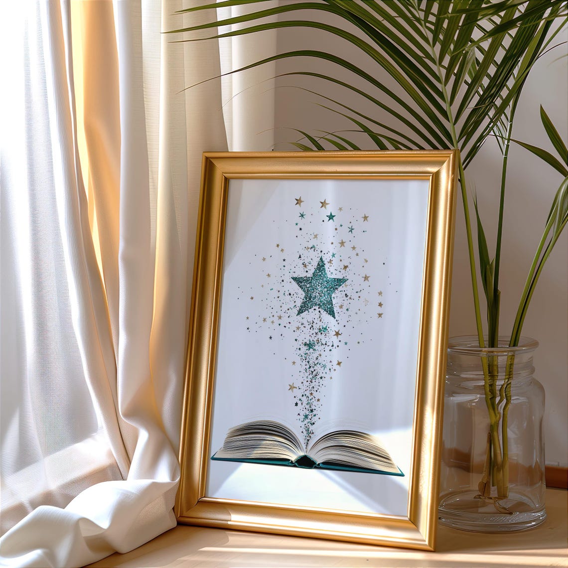 Open Book With Sparkling Teal Star Magic Reading Nook Poster - Image 3