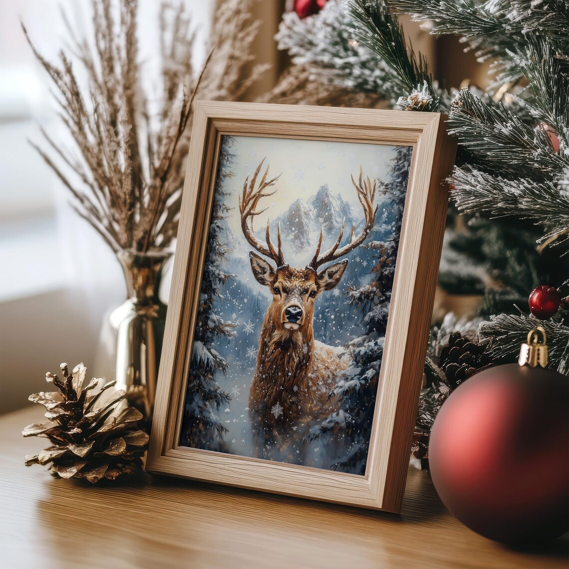 Majestic Stag In Snowy Forest Winter Wildlife Painting Poster - Image 6