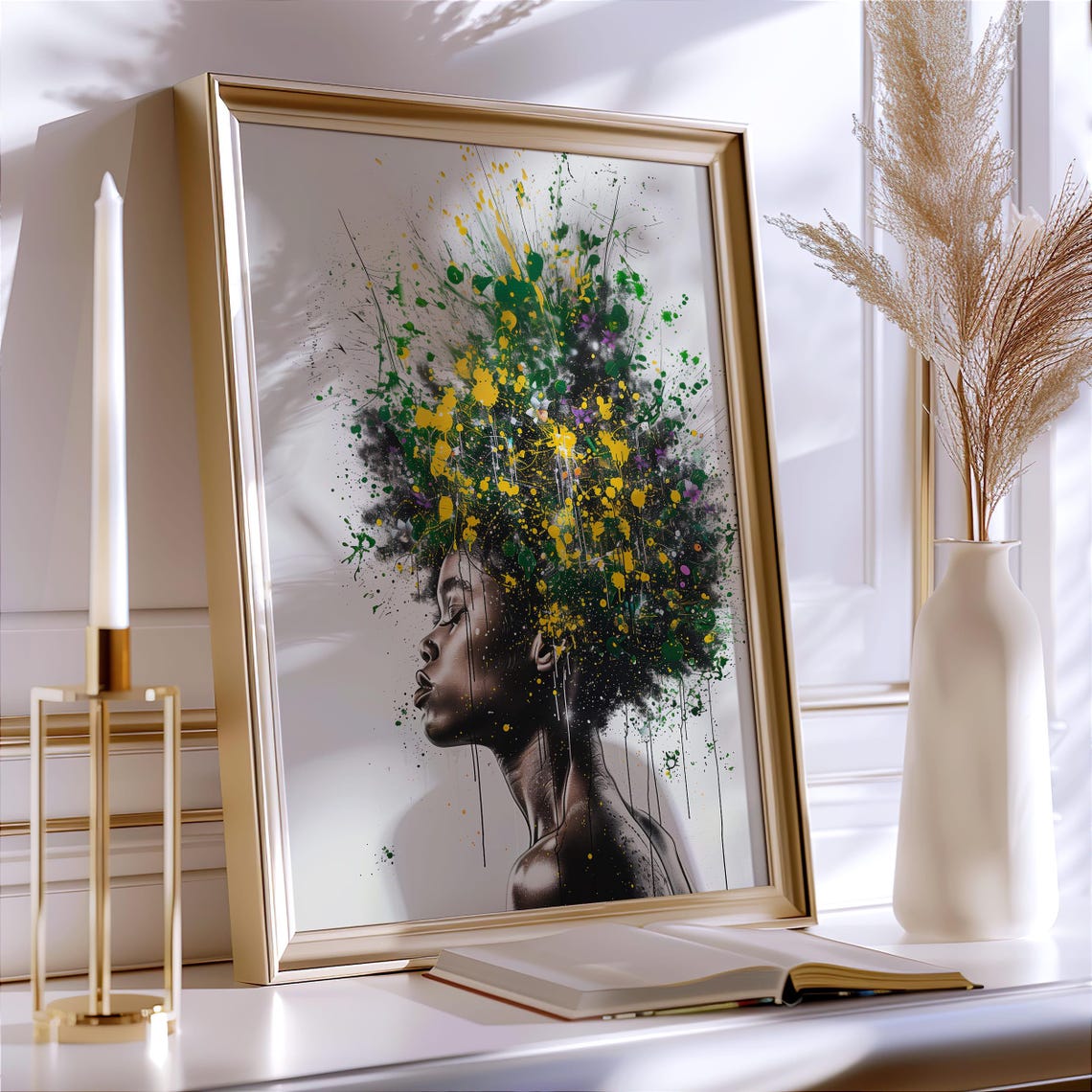Afro Woman Profile Paint Splatter Hair Afrocentric Art Poster - Image 4