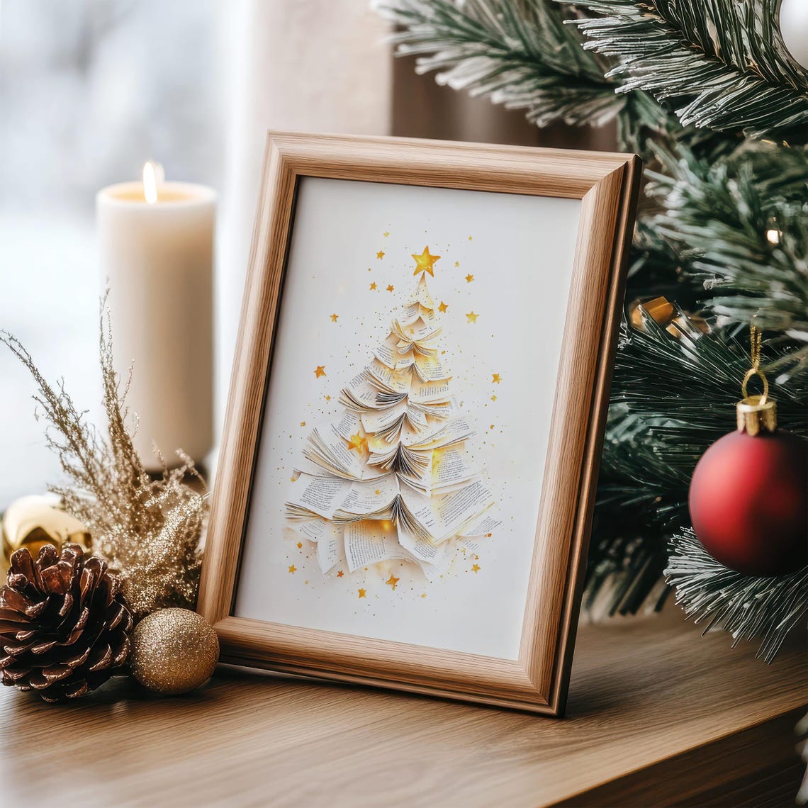 Christmas Tree Made Of Book Pages Holiday Magic Winter Poster - Image 4