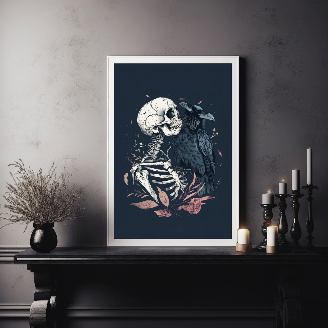 Gothic Skeleton Embracing A Raven Dark Fantasy Illustration Art Poster - Image 6