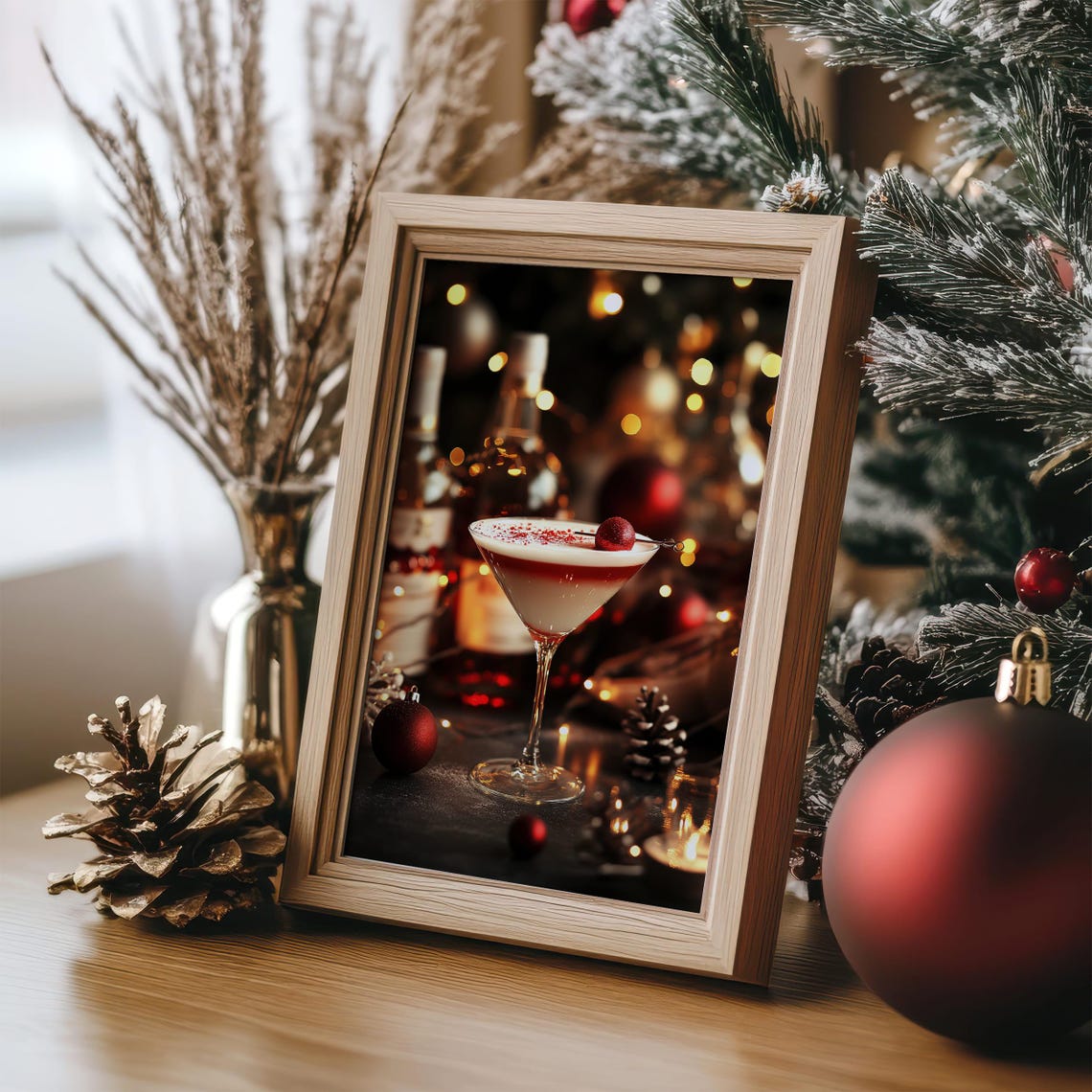 Christmas Martini Cocktail with Festive Bokeh Holiday Bar Decor Poster - Image 4