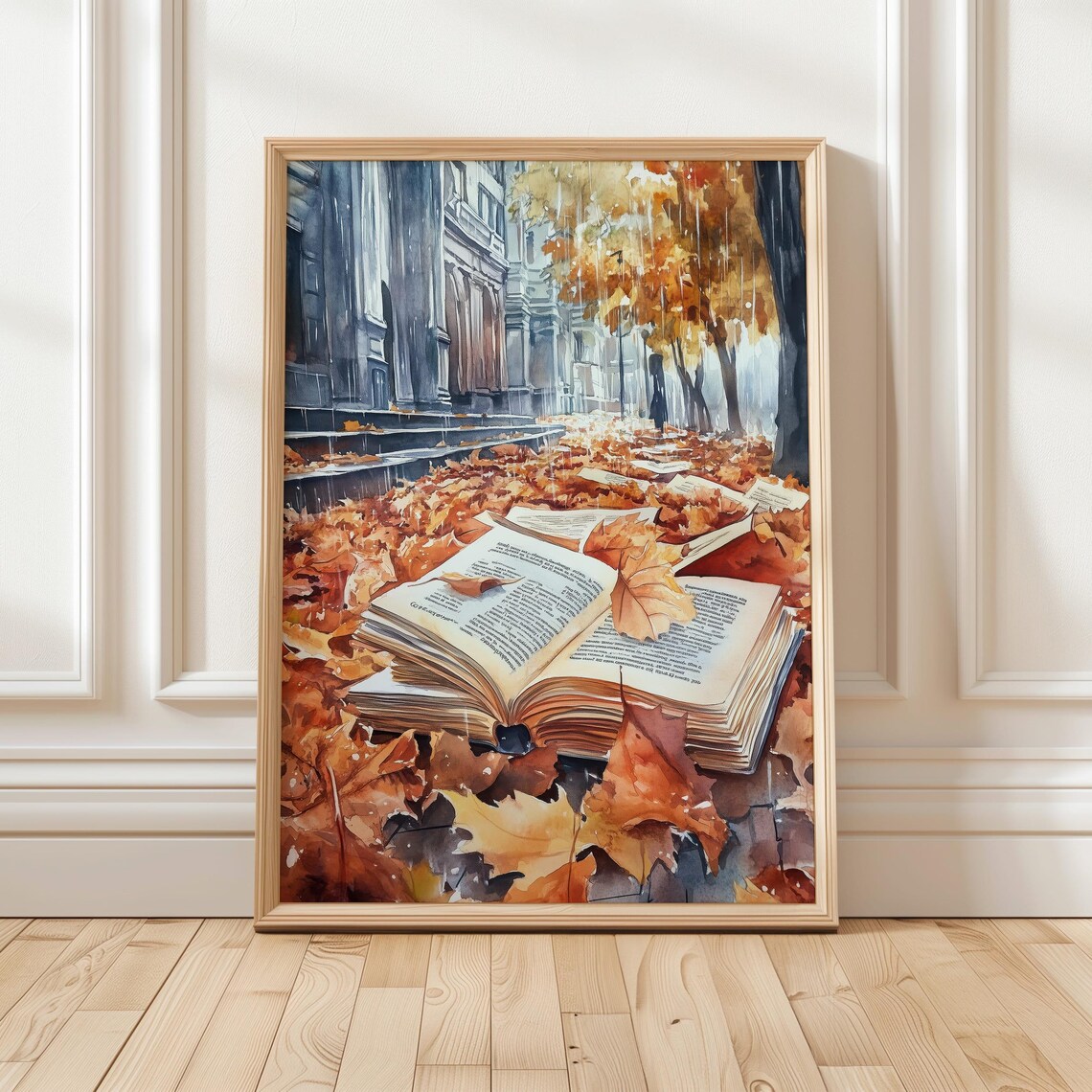 Autumn Book Lover Art Print, Watercolor Fall Decor