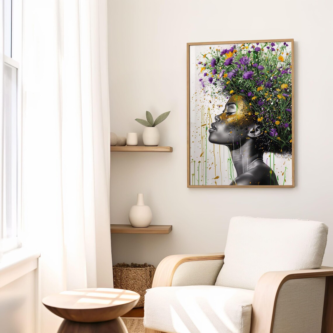 Black Woman Floral Afro Hair Portrait Afrocentric Art Poster - Image 8