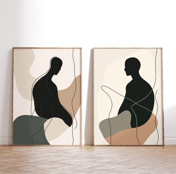 Minimalist Abstract Figure Art Modern Line Art Printable Neutral Boho Wall Decor Scandinavian Black And Beige Art Contemporary Print