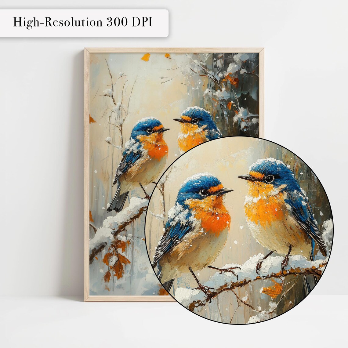 Two Winter Bluebirds On Snowy Branch Seasonal Birds Art Poster - Image 4