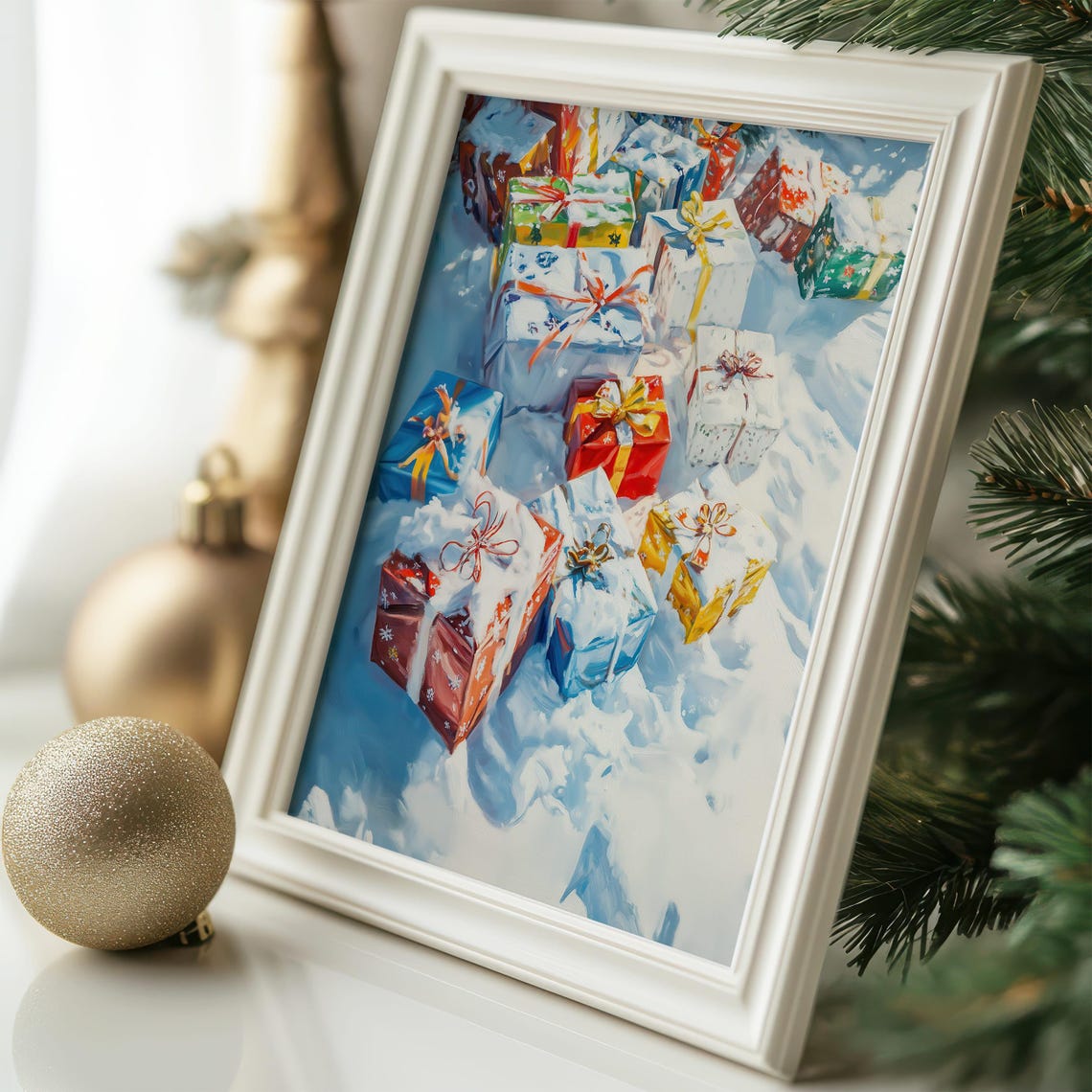 Christmas Gifts Piled in Snow Festive Holiday Presents Wall Poster - Image 5