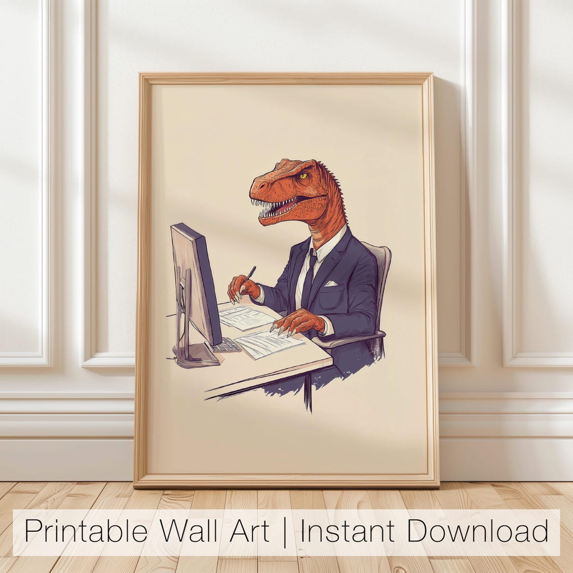 Funny T Rex In Suit Office Dinosaur Humor Workplace Art Poster