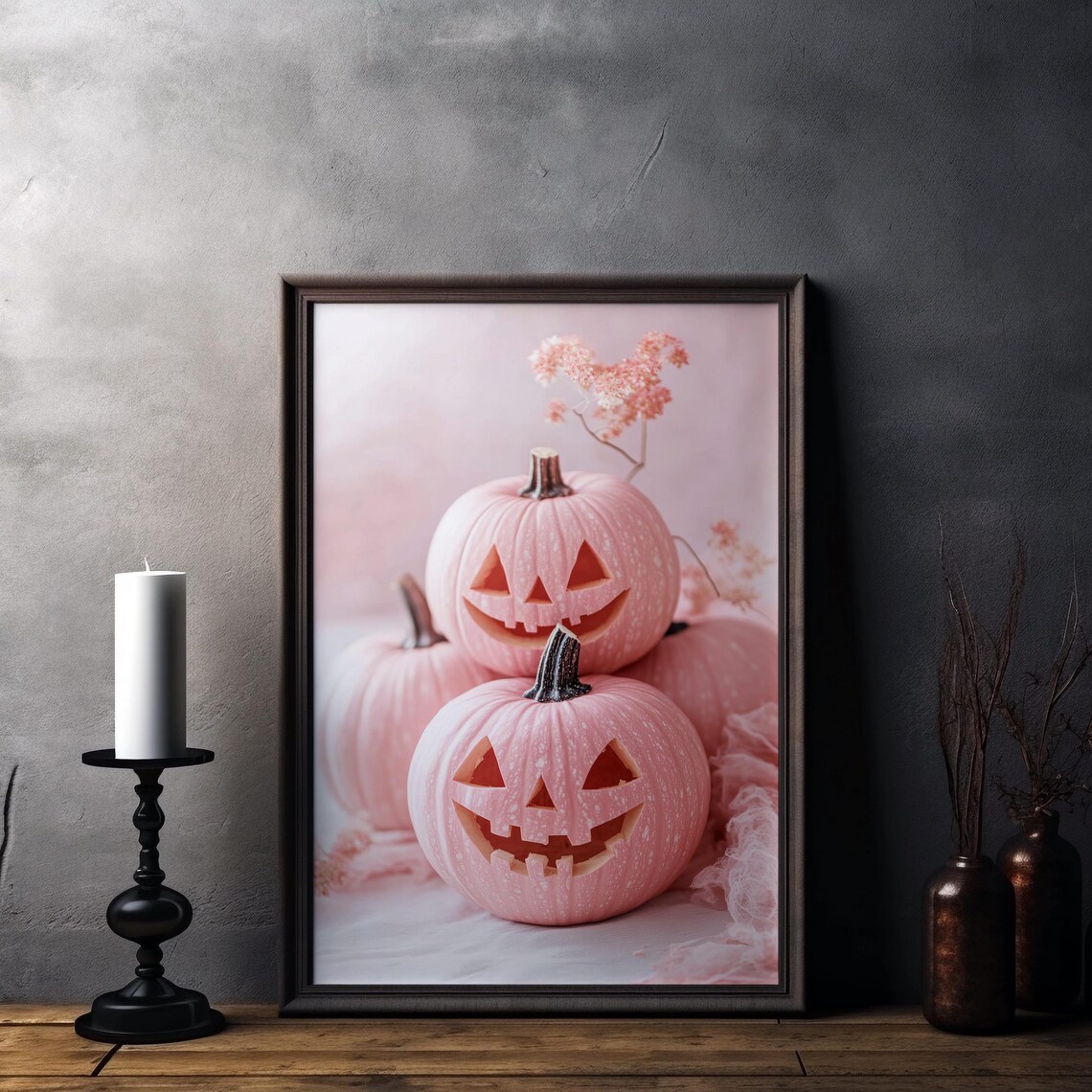 Pink Pumpkin Halloween Art Print Cute Jack O Lantern Decor Soft Pastel Fall Wall Art Whimsical Halloween Print - Image 4