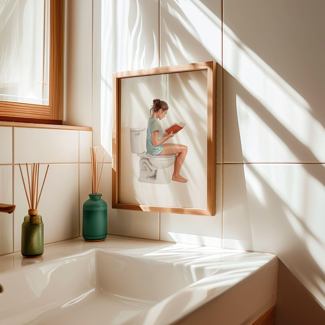 Woman Reading On Toilet Mint Shirt Funny Bathroom Humor Poster - Image 7