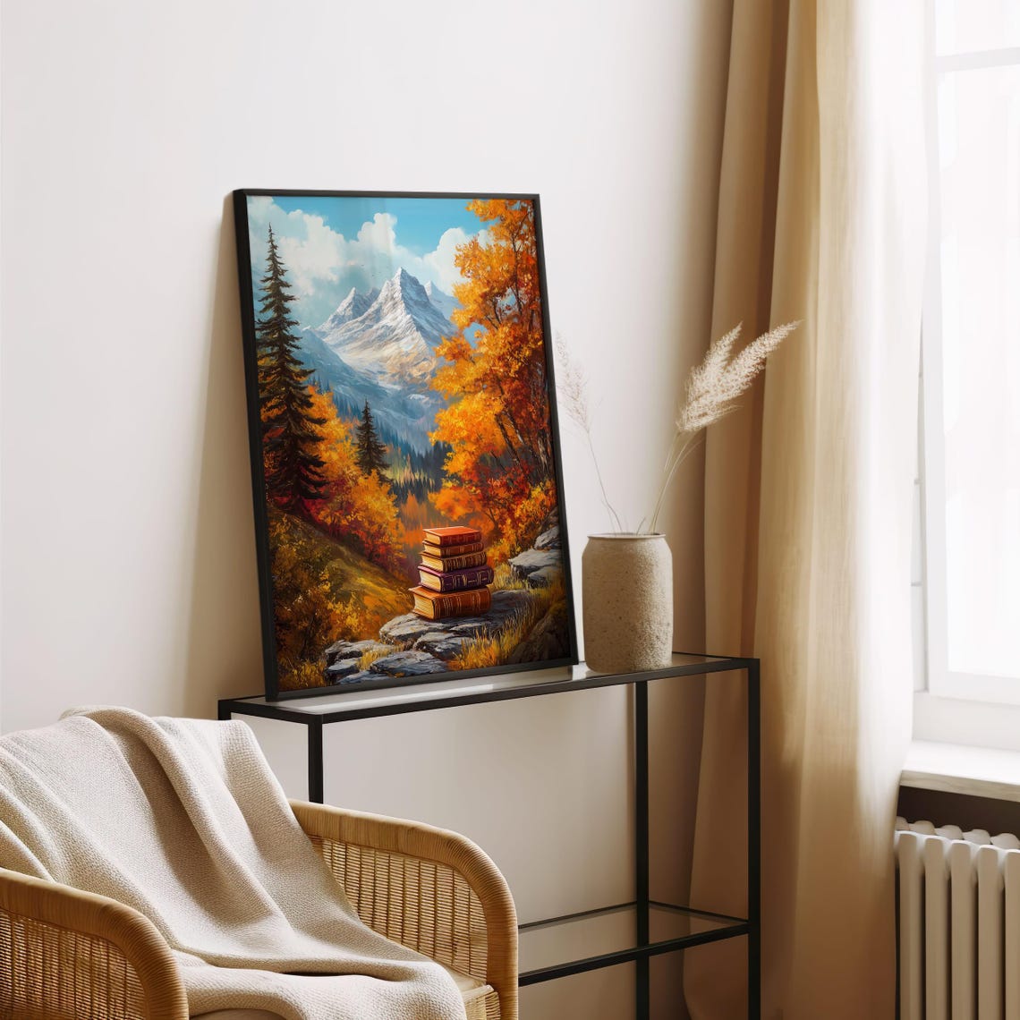 Autumn Mountain Landscape With Stack Of Books On Rocky Outcrop Poster - Image 4