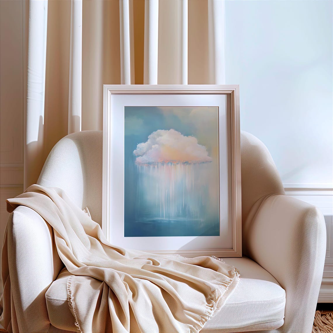 Dreamy Pastel Cloud Reflection Serene Blue Abstract Wall Art - Image 3