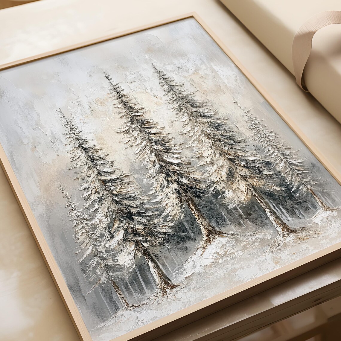 Pine Tree Winter Forest Abstract Landscape Art Print - Image 6