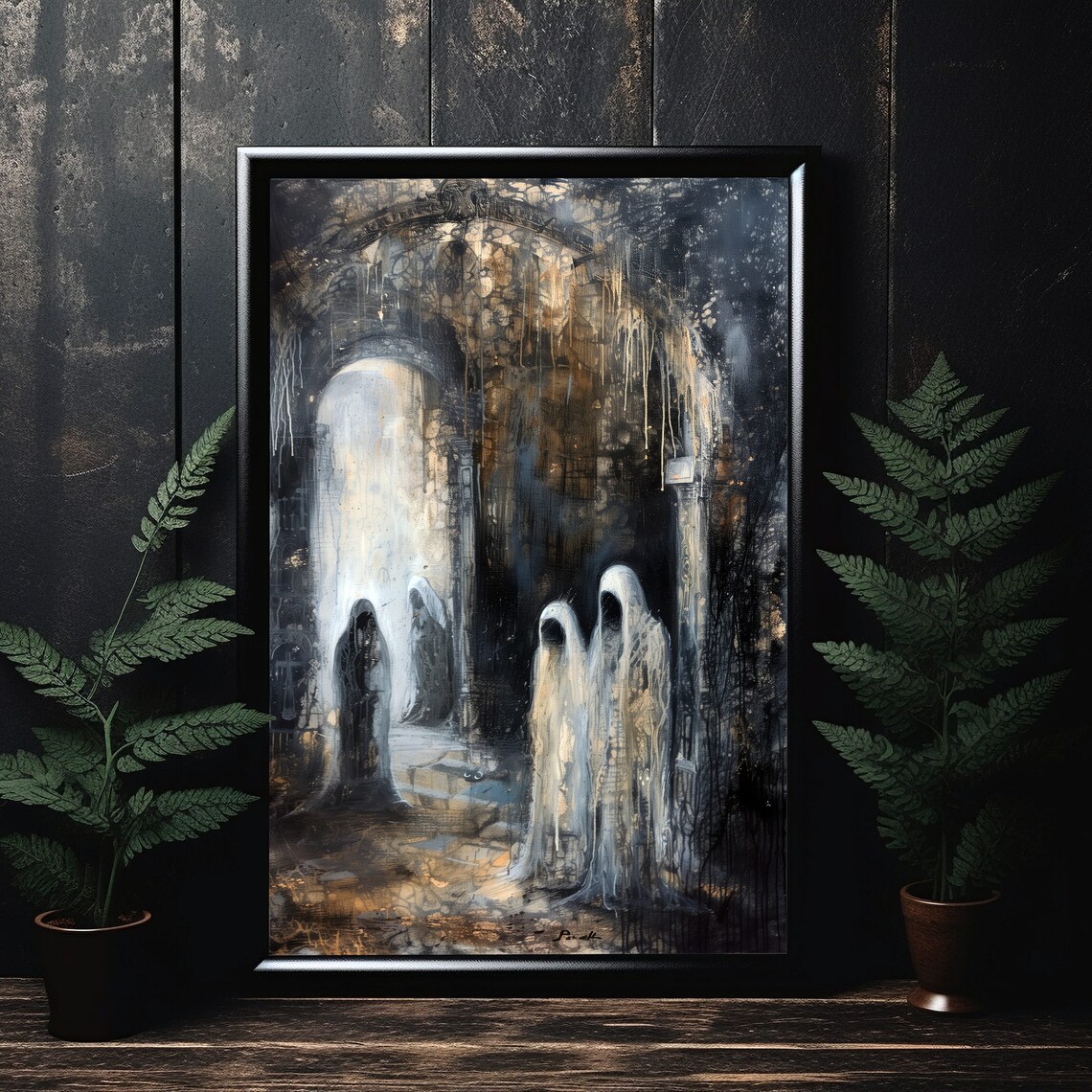 Hooded Ghosts in a Dark Stone Archway Gothic Painting Art Poster - Image 7