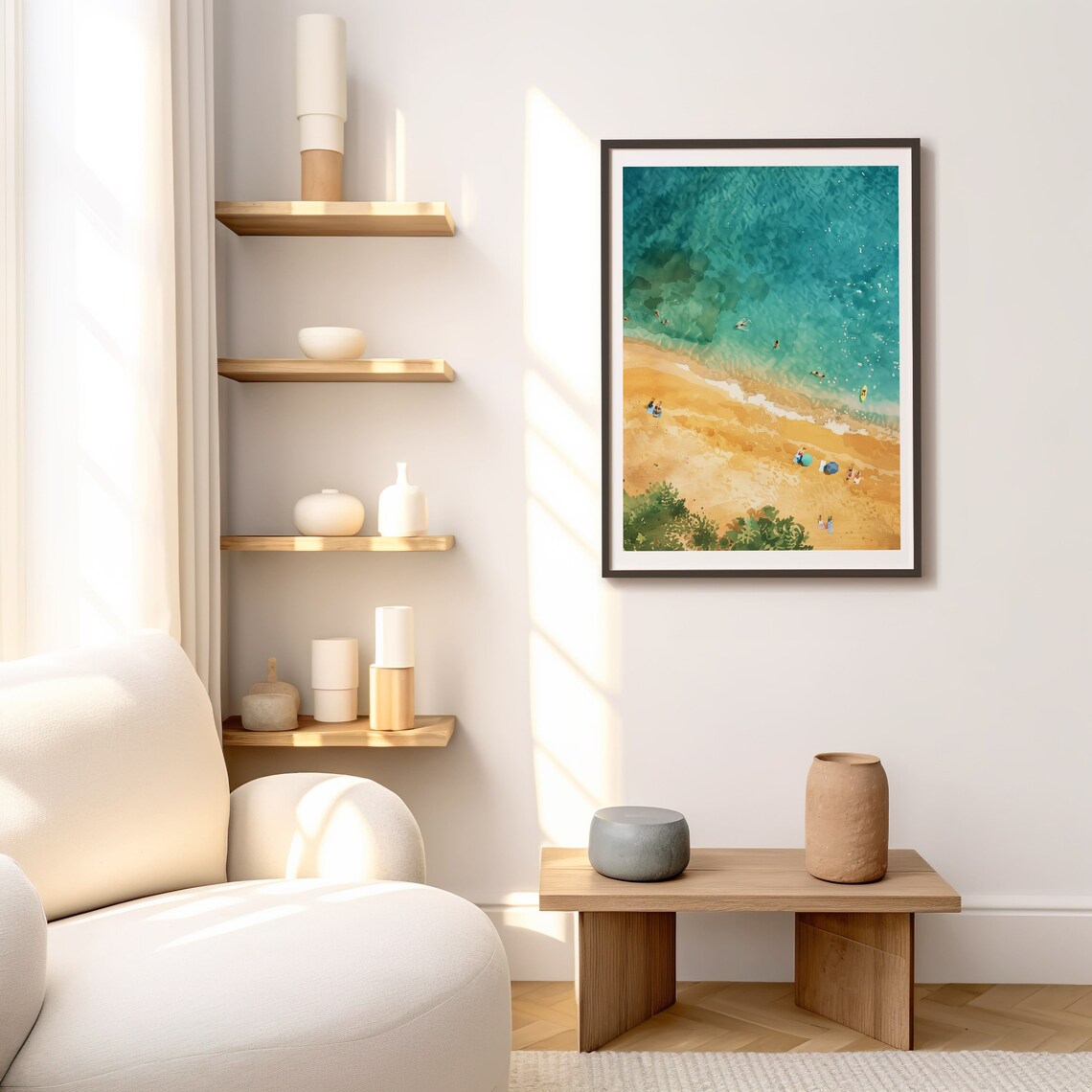 Tropical Beach Aerial Turquoise Ocean Summer Watercolor Art Poster - Image 7